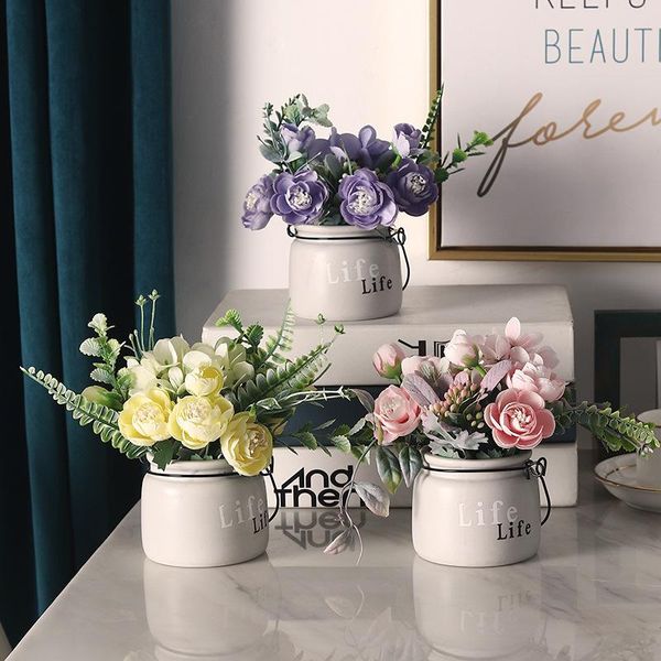 

decorative flowers & wreaths ceramic silk flower simulated pot set deskfake decoration for wedding office home garden