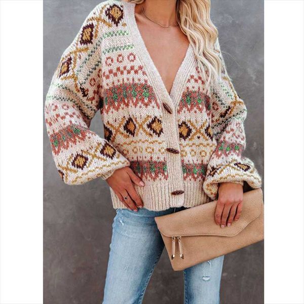 

women's knits & tees fashion women button sweater europe and america v-neck clothes loose style printed flowers cardigan drop, White