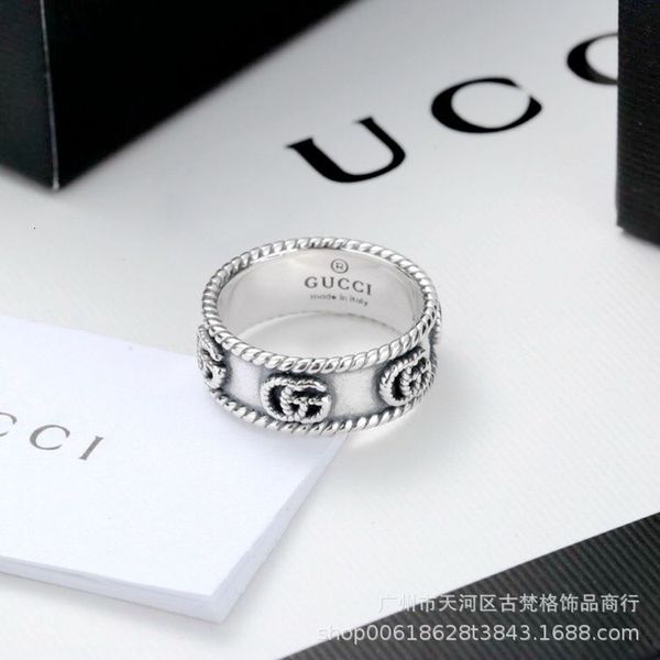 

ring double g letter hemp thread lace 925 silver fashion brand old men's and women's lovers' simple pair