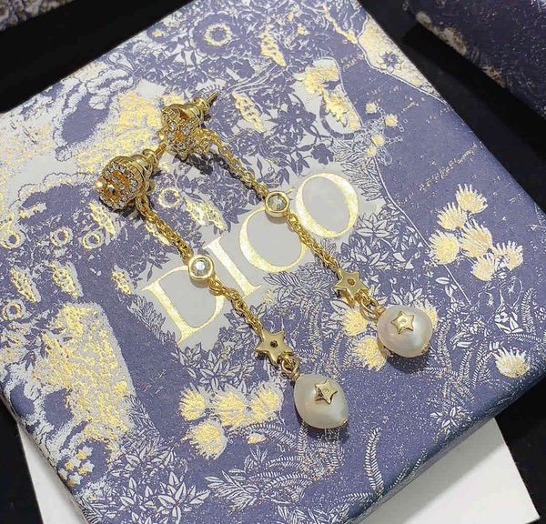 

design jewelry tassel 925 silver needle diamond tassel pearl earrings fashion, Golden