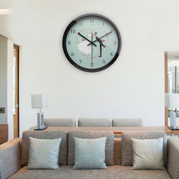 

wall clocks airinou romantic wedding ly-married style clock with metal and glass silent movement city happy lady gentlemen