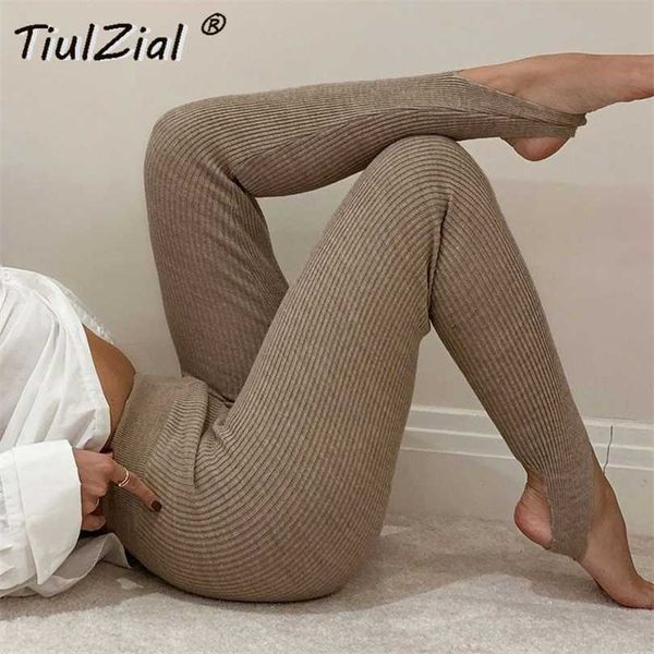 Tiolzial Called Knitt Skinny Stretch Leggings Donne Autunno Autunno Moda Inverno Elastico Elastico Elastico Vita Alta Stirrup 211215