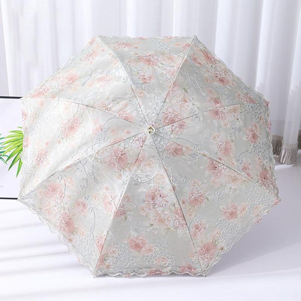 Guarda -chuvas mulheres vintage bordadas para renda um guarda -chuva elegante e elegante lady solar borracha preta de três parasol doce dobrável