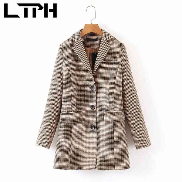 

ltph korean loose plaid blazers jackets single breasted vintage business casual women blazer pockets coat spring autumn 210423, White;black
