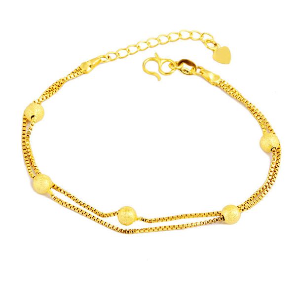 

women's frosted double layer chains 24k gold plate link, chain bracelets njgb159 fashion wedding gift women yellow gold plated bracelet, Black