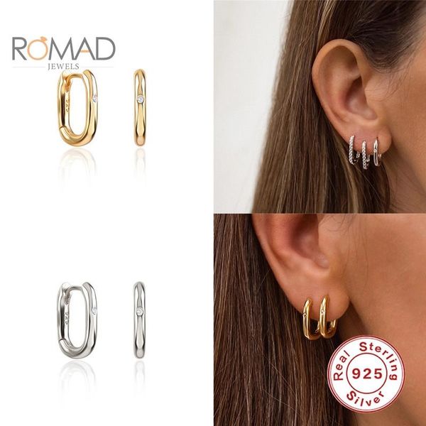 

hoop & huggie romad 925 sterling silver earrings trend 2021 huggies ear buckles earring for women jewelry gift pendientes plata, Golden;silver