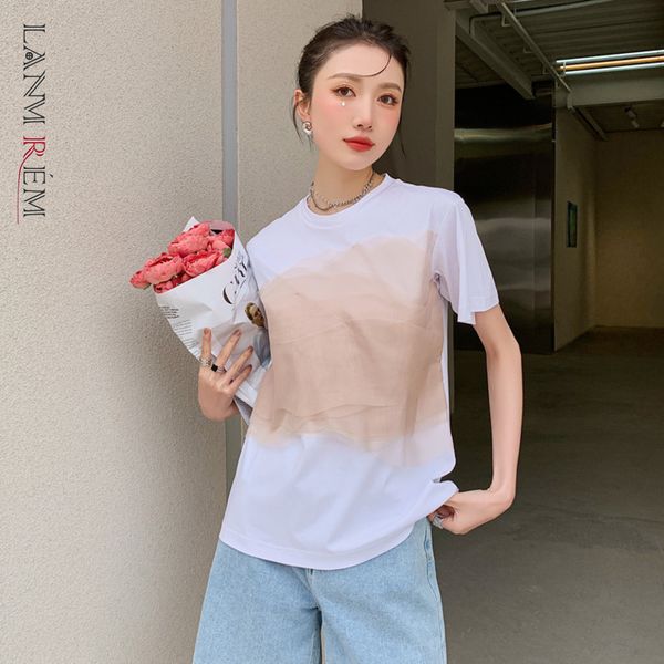 

women round neck stitching color short sleeve t-shirt loose fit lady fashion tide summer arrivals 2h139 210507, White