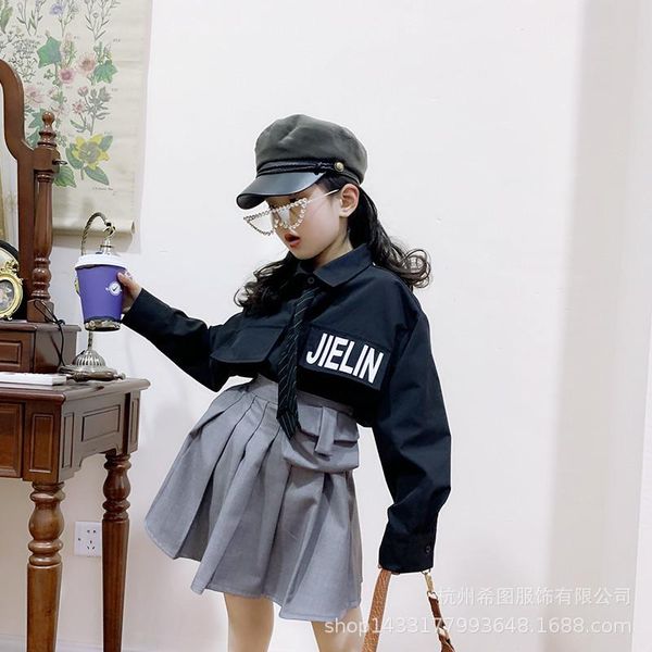 

spring 2021 girl's shirt hong kong letter tie versatile fashion shirts, White;black