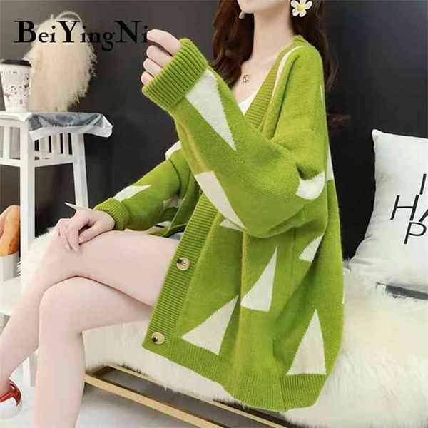

cardigan women loose oversized autumn winter korean graphic woman sweaters single-breasted cardigans female coats 210506, White