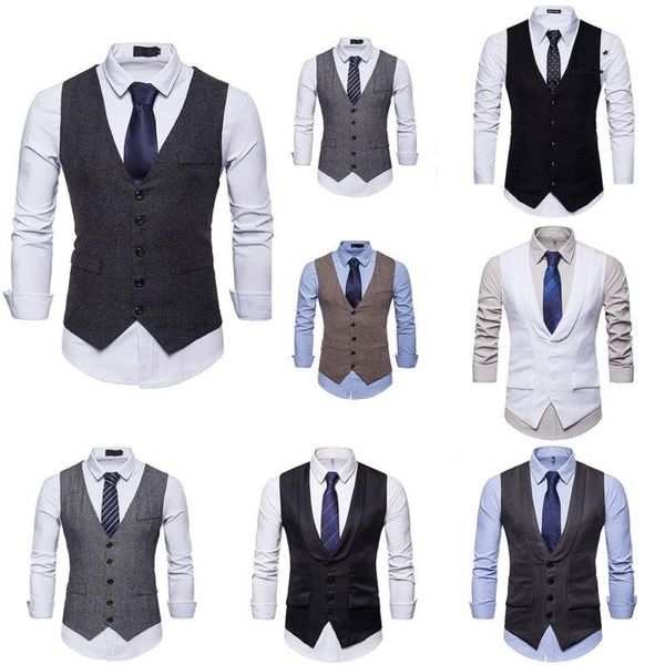

men's vests vest fit business formal slim suit trendy tuxedo botton british waistcoat, Black;white