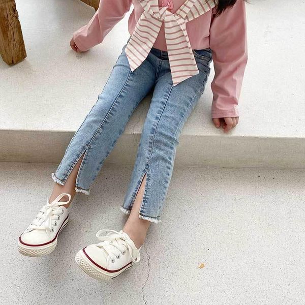 

4 5 6 7 y girl jeans fashion korean split denim trousers for 2021 autumn arrival toddler kids child pants, Blue