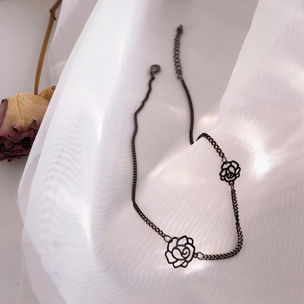 

chokers fashion black hollow rose pendant jewelry trendy french romantic clavicle chain gold tone necklaces women prom accessories, Golden;silver