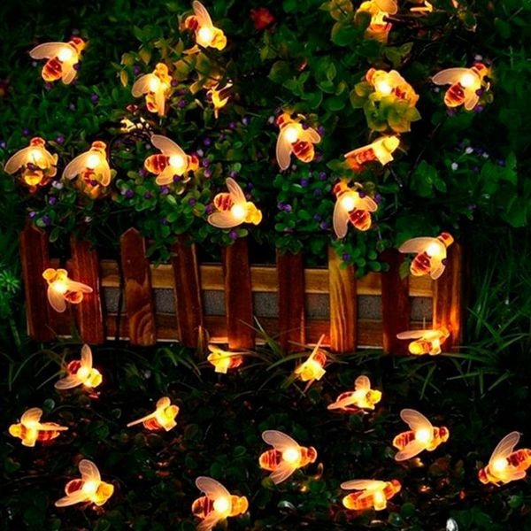 

garden decorations solar bee fairy tale light string 7m 8mode 50led warm color waterproof outdoor garland power lamp decor