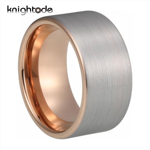 

wedding rings 12mm width rose gold tungsten carbide band gift silvery flat brushed comfort fit, Slivery;golden