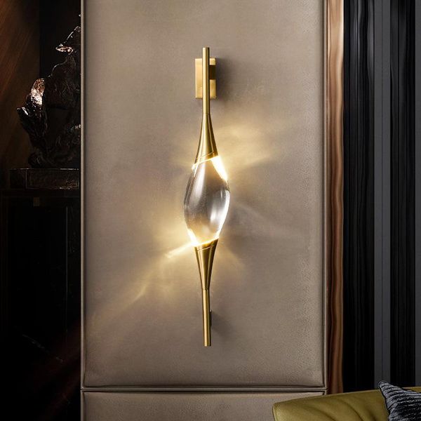 

wall lamp nordic post modern rugby shape luxurious brass crystal living room background sconce bedroom study light fixture