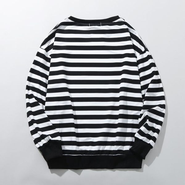 

men's hoodies & sweatshirts autumn casual sweatshirt pinstripe long sleeve rib round neck streetwear hip hop blouse, Black