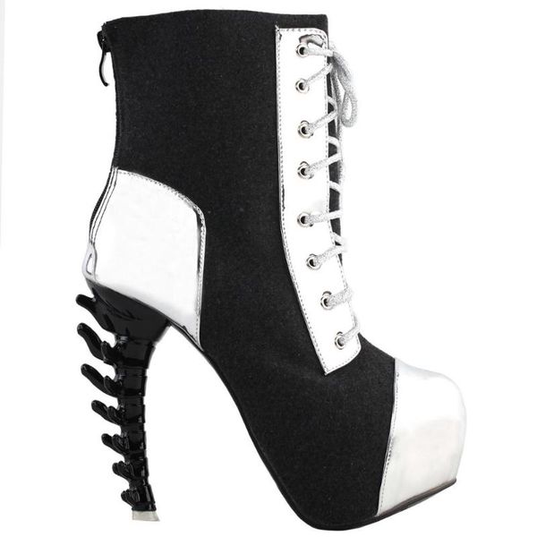 

dress shoes cool dark grey silver two tone lace-up high-bone heels platform ankle boots, Black