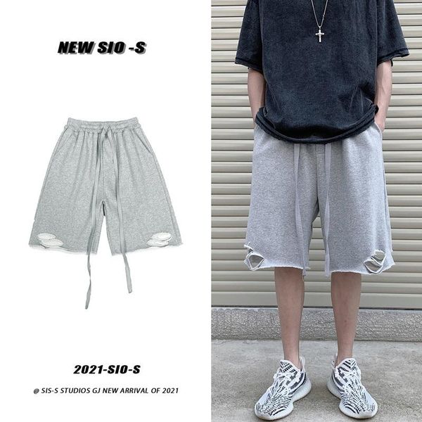 

men's pants trend of perforated shorts is loose and versatile. summer thin fashion korean leisure sports, Black