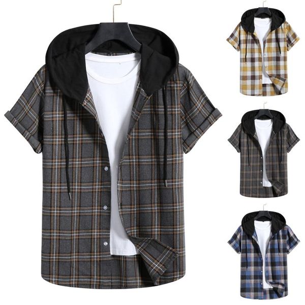 

men shirt spring summer autumn men's slim fit long sleeve hooded streetwear short v-neck vintage#g30 casual shirts, White;black