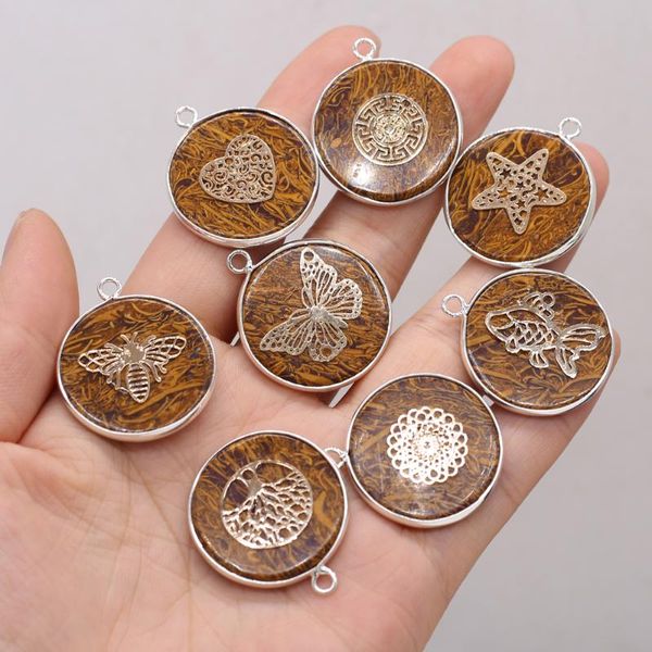 

charms natural stone striped tiger eye loose bead pendant diy elegant cute necklace bracelet earring jewelry accessories making, Bronze;silver