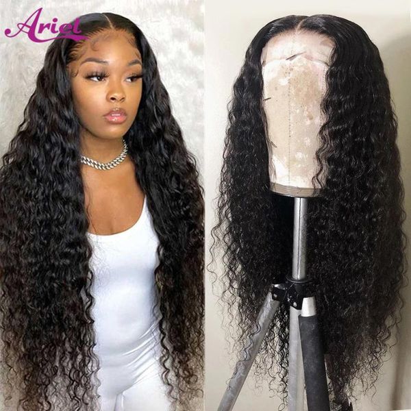 

lace wigs deep wave human hair frontal 1b black front wig pre plucked bleached knots 13x4, Black;brown
