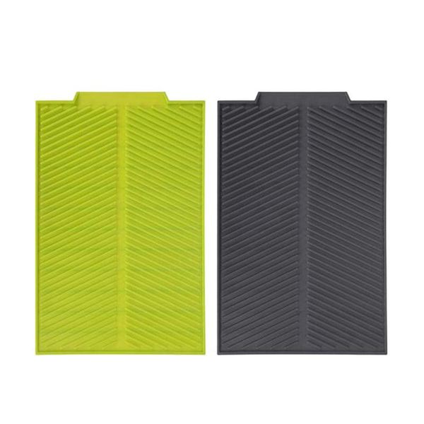 

mats & pads rectangle silicone heat resistant slip-proof drain mat drying dishes pad set for kitchen dish draining,gray+green