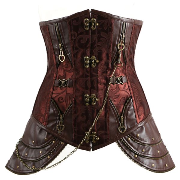 

Woman Bustiers Women Corset Gothic Brown Leather Corset Tops M1345, Black;white
