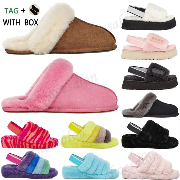 

2021 puffer australian us womens designer slipper furry fluff yeah slides pantoufles fur luxury sandals #5966, Black