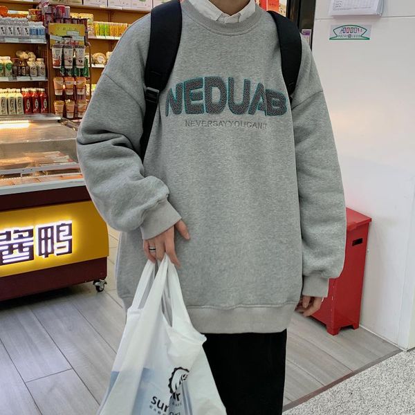 

men's hoodies & sweatshirts long-sleeved sweater spring loose student round neck handsome trendy brand korean casual all-match jacket, Black
