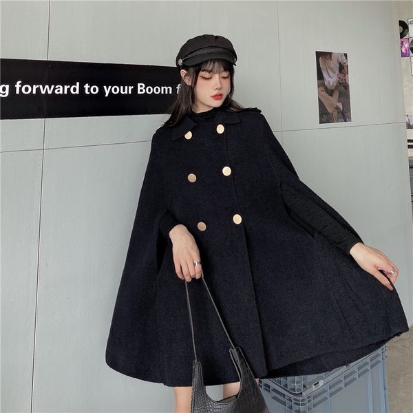 

wool autumn female size wool loose mantle manteau femme hiver oversize, Black