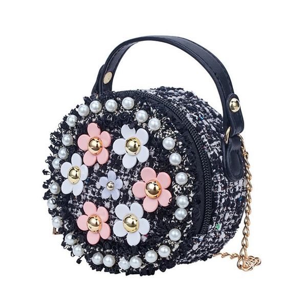 

backpacks flower decoration girls bags fashion wild shoulder portable round chain diagonal package stylish zipper crossbody bag