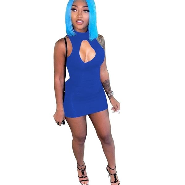 Vestito aderente sexy con cinturino per spaghetti Summer Blue Neon Black Club senza maniche Mini Short Abbigliamento donna Ragazza 210525