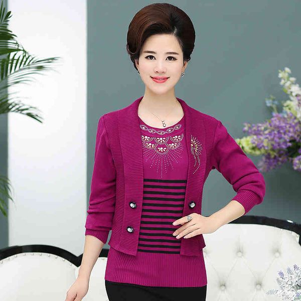 

women's knits & tees middle aged women sweaters and pullovers long sleeve knitted sweater female autumn o neck sueter mujer pull f, White