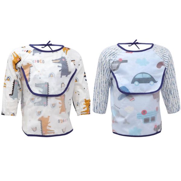 

hair accessories 2pcs toddler apron dining bib waterproof smock cartoon long sleeve baby, Slivery;white