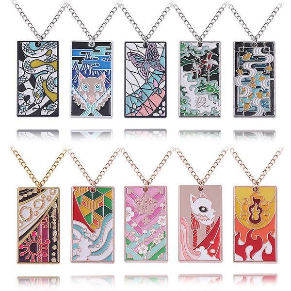 

pendant necklaces cartoon anime demon slayer metal square necklace kamado tanjirou nezuko jewelry accessories kimetsu no yaiba n53, Silver