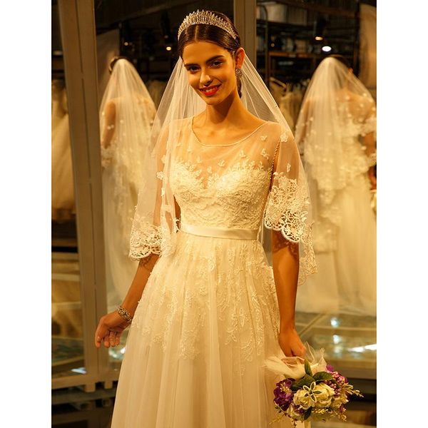 

bridal veils lan ting bride uma camada borda com aplicao de renda vus noiva vu catedral bordado tule, Black