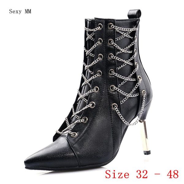 

boots spring autumn high heels ankle women short ladies shoes botas botte femme small plus size 32 - 48, Black