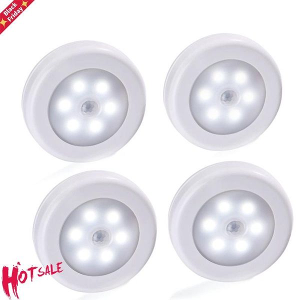 

4pcs 6 led pir motion sensor night induction lamp bedroom closet corridor cabinet kitchen stairs hallway toile light