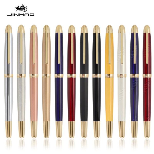 

fountain pens jinhao 606 gold/silver clip luxury metal silver fine hooded nib 0.38mm writing ink pen for school office