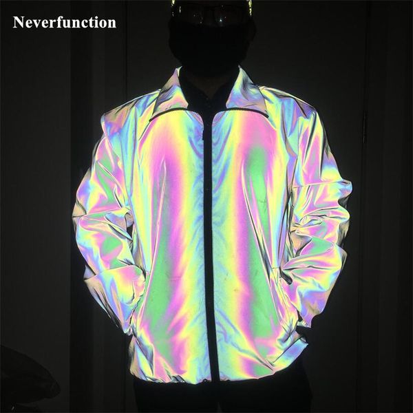 

hoodies men streetwear night colorful full jackets hip hop male dancer singer windbreaker waterproof casual jacket coat, Black