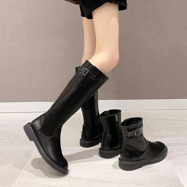 

boots ankle women shoes woman fashion pu flat winter 2021 plus fur warm d484, Black