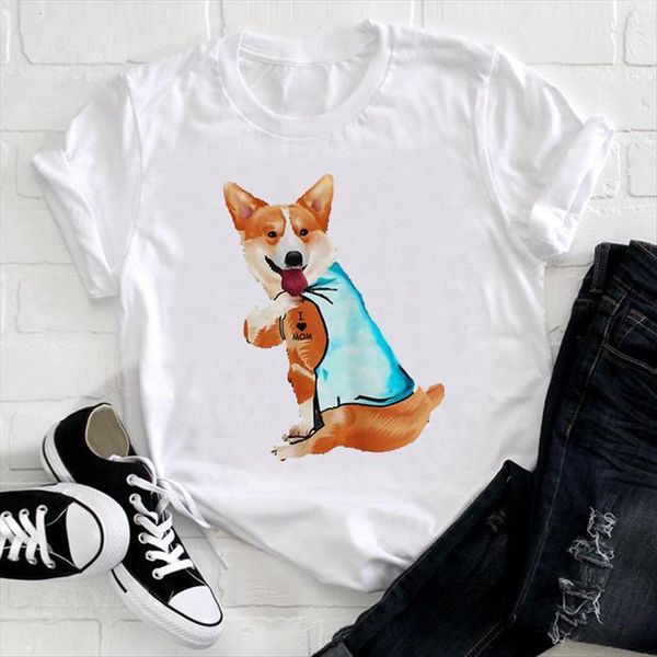 

cute dog mom pet animal women t shirts kawaii 90s cartoon clothes graphic print tee female shirt, White