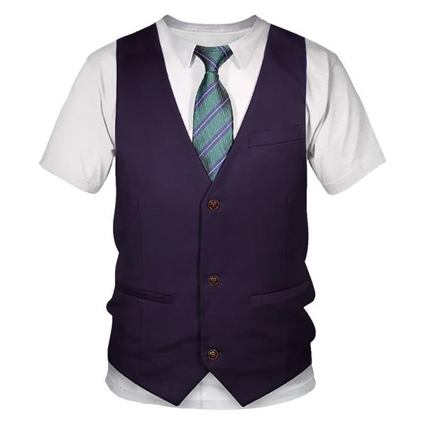 

men's t-shirts 2021 summer short sleeve fashionable fun fake suit tuxedo bow tie 3d printed man t-shirt streetwear vest, White;black