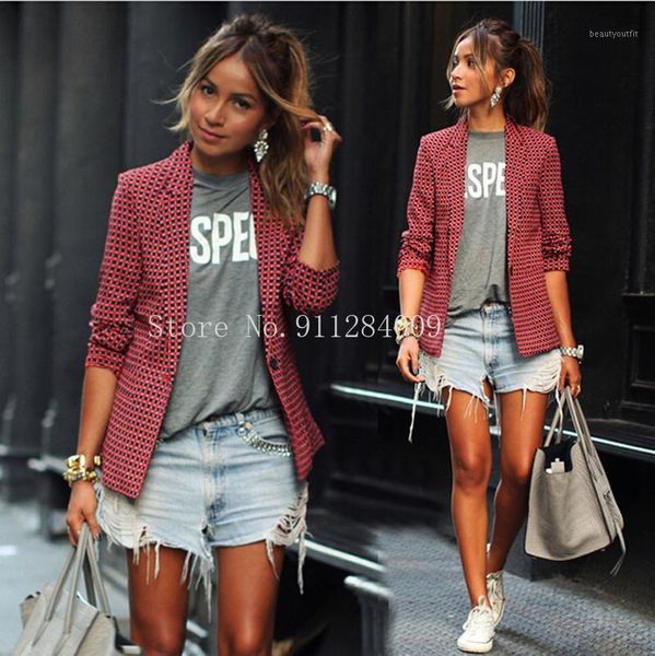 

spring autumn women's blazer jacket red coat casual slim fit plaid jackets office lady coats women outwear suits & blazers, White;black