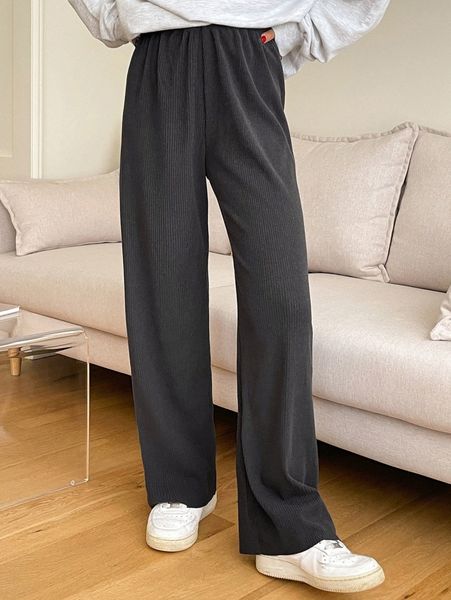 

dazy high waist corduroy straight leg pants 557r#, Black;white