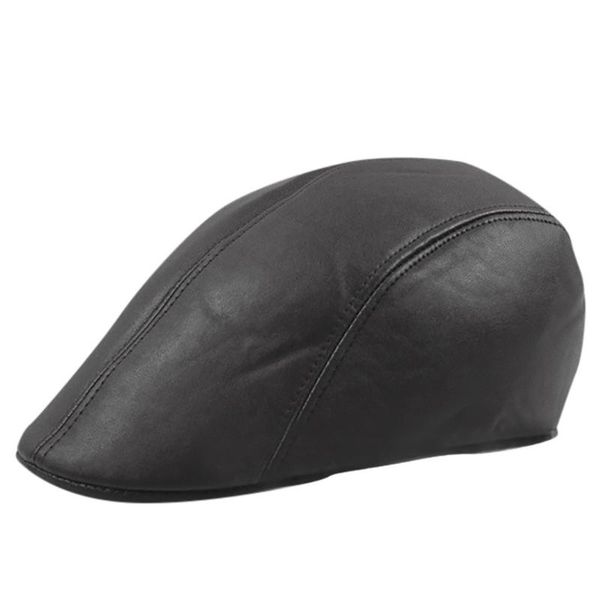 

berets men's outdoor leather hat winter male warm ear protection cap dad wholesale leisure bone pu, Blue;gray