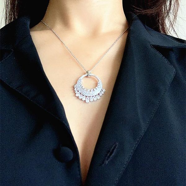 

chains luxury full zirconia silver color necklace women crystal round short tassel pendant accesorios mujer zk30