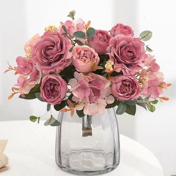 

decorative flowers & wreaths beautiful hydrangea roses artificial for home wedding decorations autumn bouquet mousse peony fake