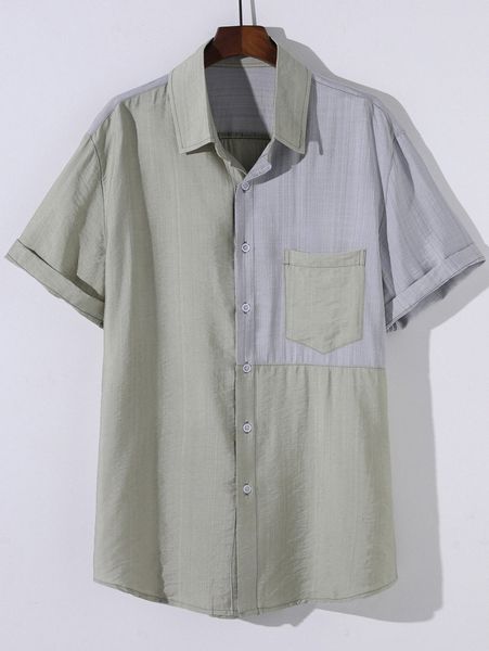 

men two tone pocket patched shirt l2pg#, White;black