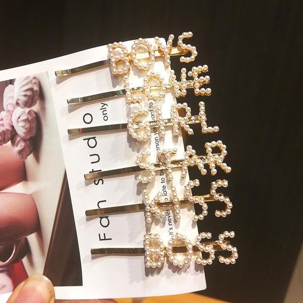 

hair clips & barrettes pearl metal clip hairband comb bobby pin barrette hairpin headdress accessories beauty styling tools letter initial, Golden;silver